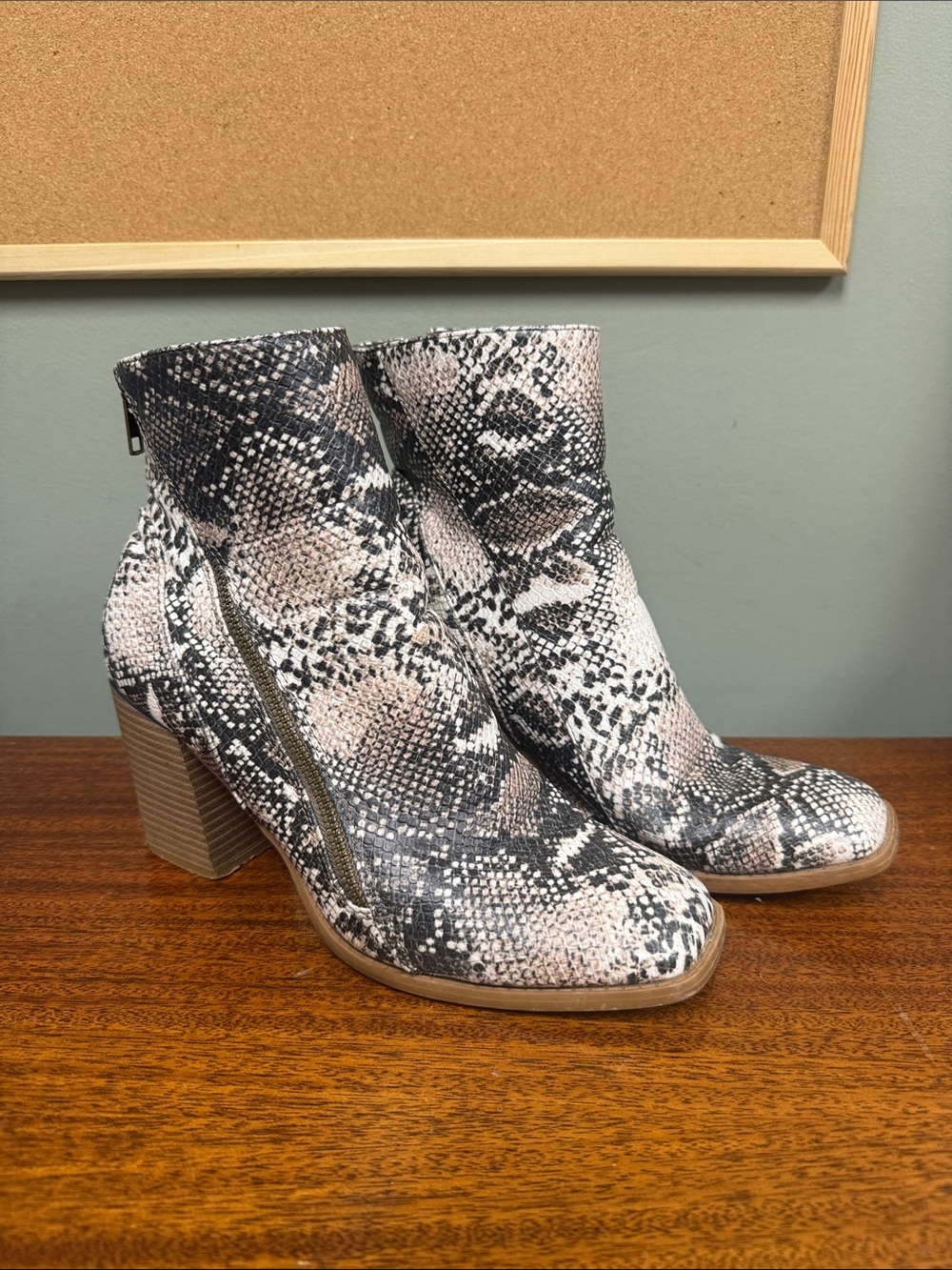 Pierre Dumas Snake-Print Ankle Boots in Black & Cream
